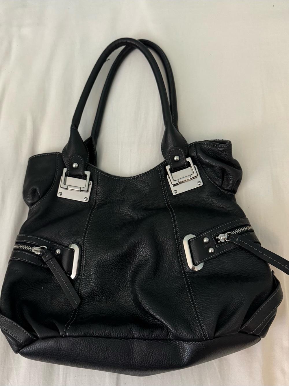 Black Leather Tote Handbag - Classic Women's Shoulder Bag